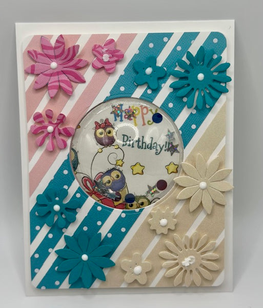 HAPPY BIRTHDAY SHAKER OWL 4 x 6 COLORFUL Handmade Greeting Card